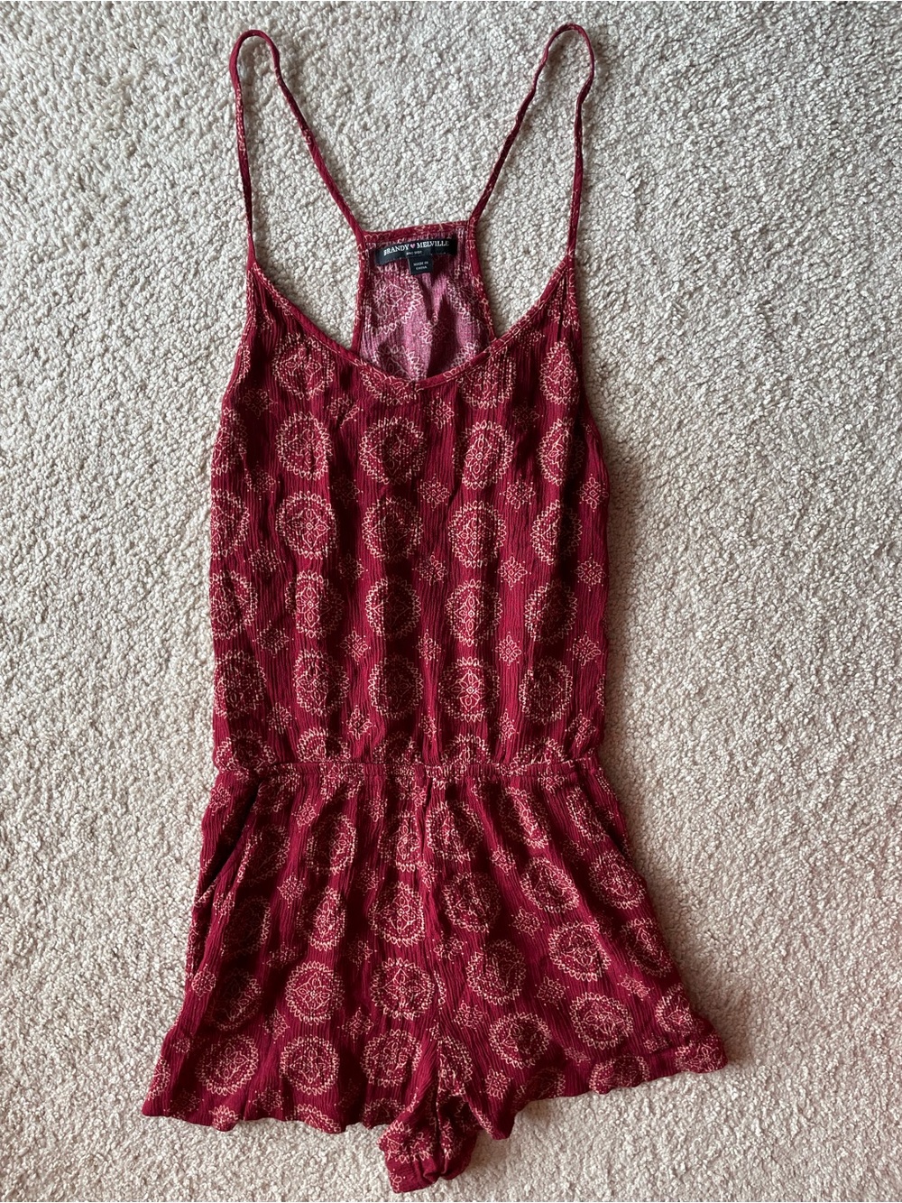 Brandy Melville Wine Gold Spaghetti-Strap Romper Size OS Summer Lake Day